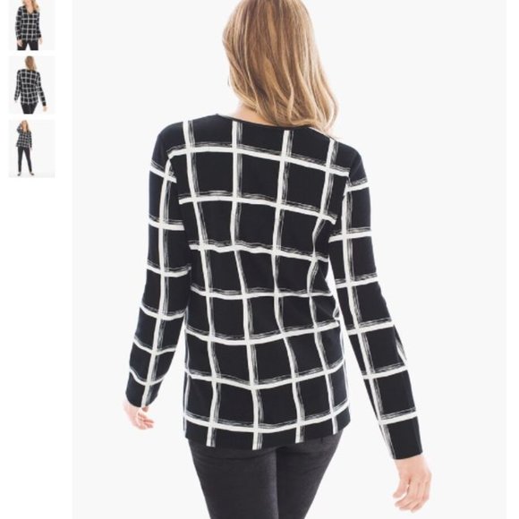 NWT Chico’s GRAPHIC BLOCKS FAUX-LEATHER TRIM TOP - Picture 2 of 6